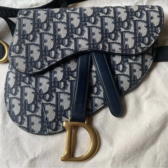 DIOR Blue Oblique Canvas and Leather Saddle Belt Bag 🤍 - Picture 3 of 12
